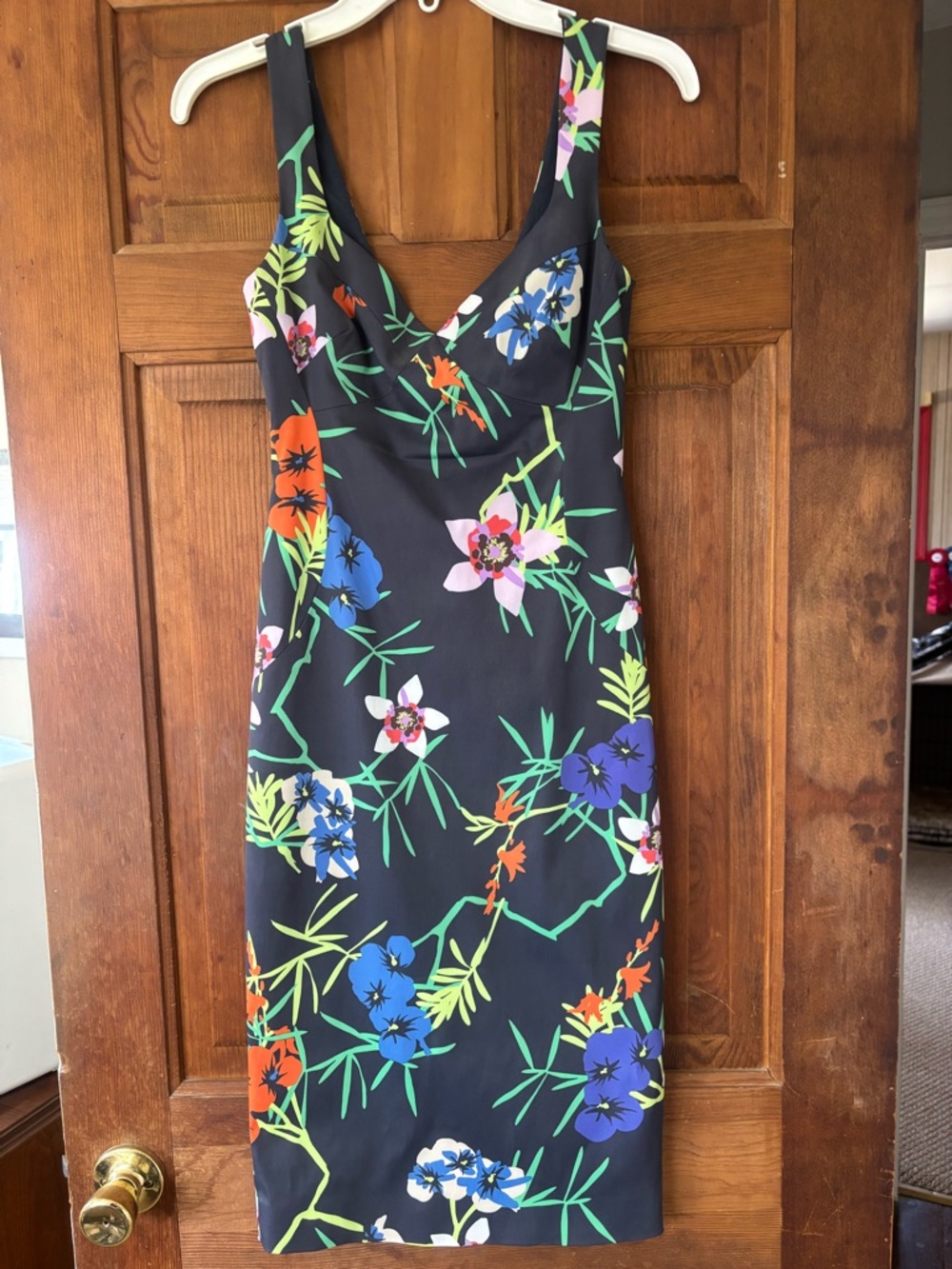 Karen Millen Black Midi Dress with Multicolor Floral Print